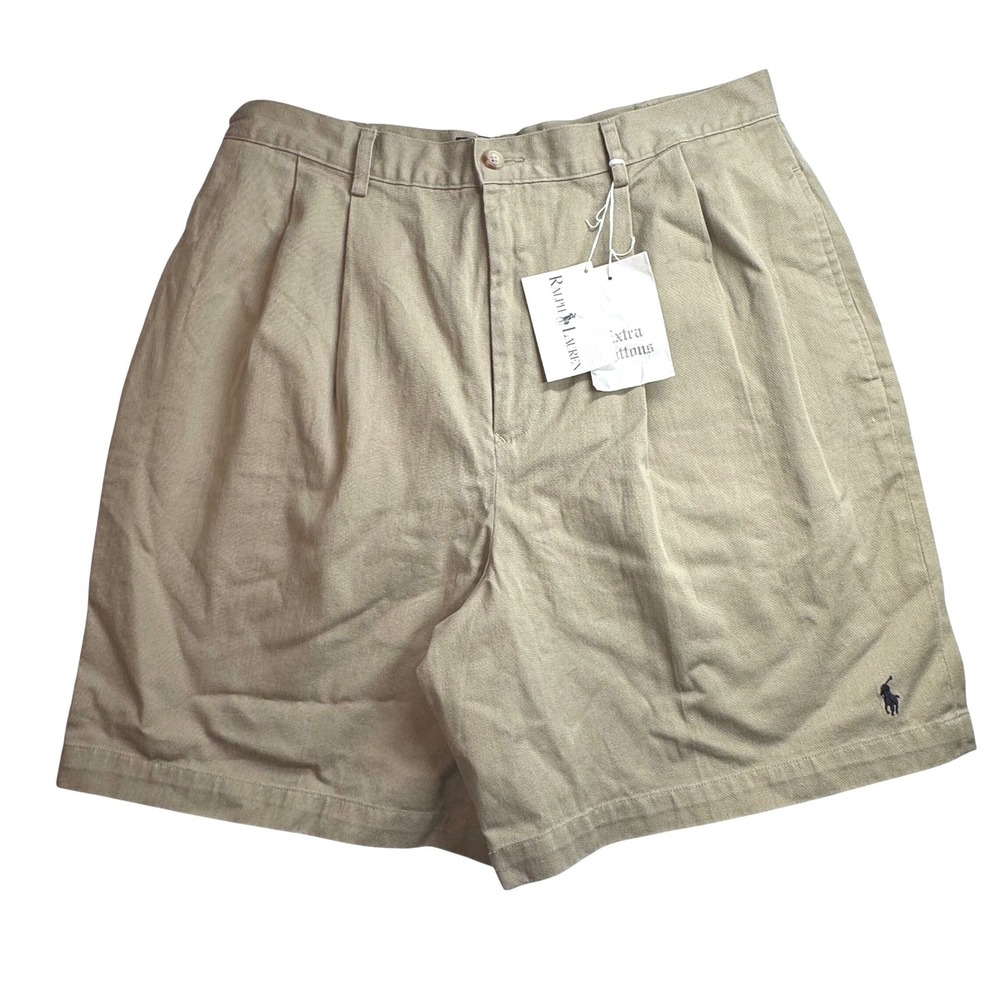 Ralph Lauren VTG Womens Pleated Chino Shorts Khaki Tan Cotton 14 NWT Pony READ